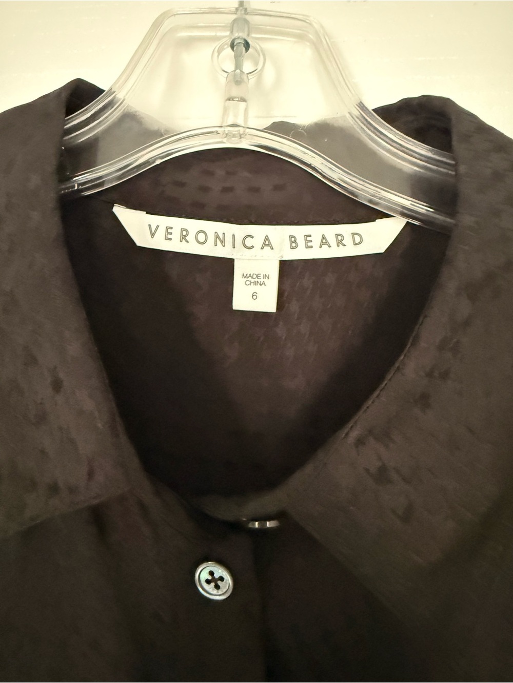 Veronica Beard Black Subtle Houndstooth Silk Button-Up Shirt - Picture 5 of 5
